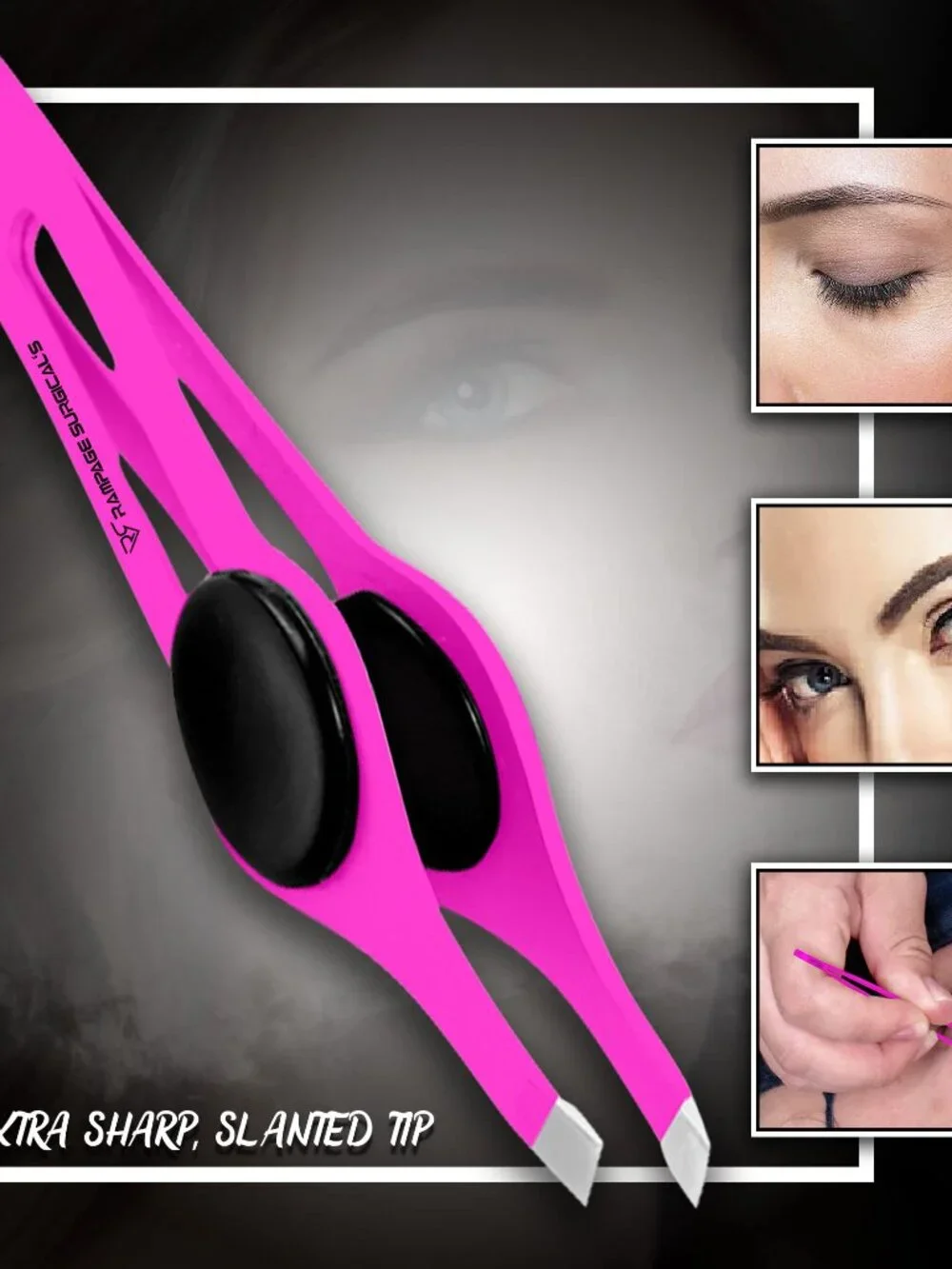 Professional Eyebrow Tweezers Slanted Tip Stainless Steel 2,3xPcs Set, Non-Slip